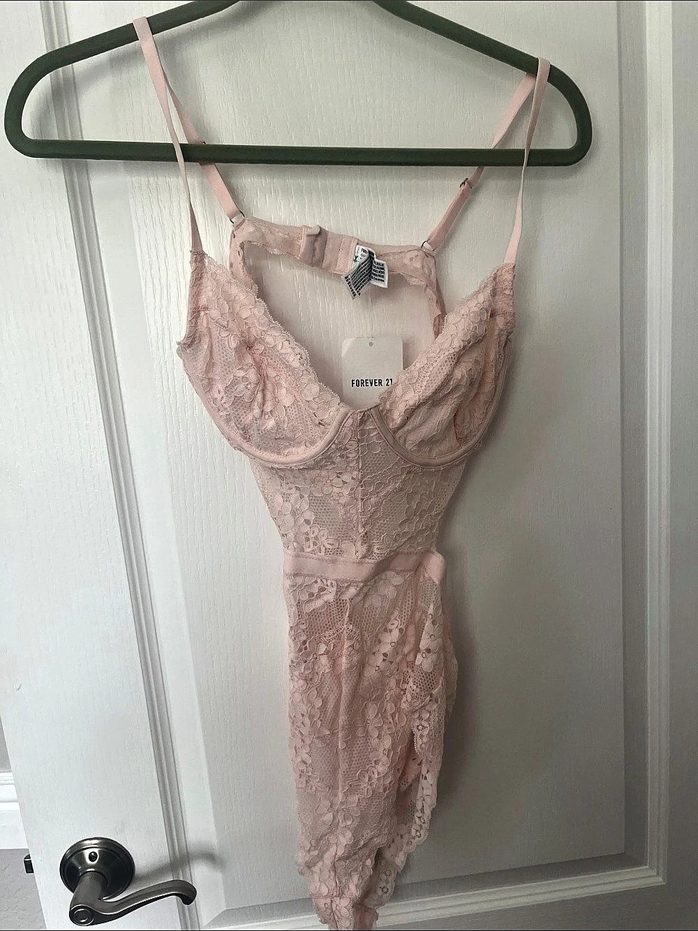 Forever 21 Lace Underwire Teddy Bodysuit Floral Pink Large